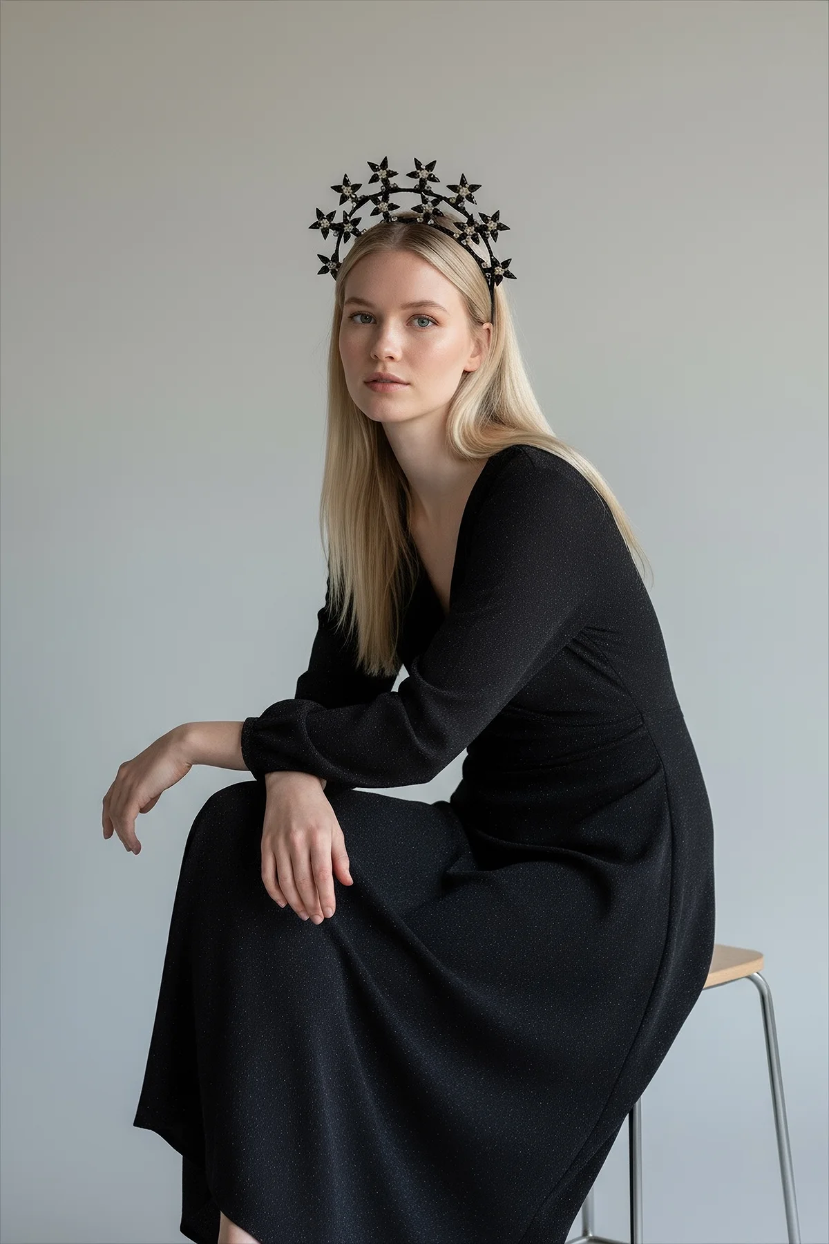 Starlight Double Kristal Taç Siyah Kına Tacı