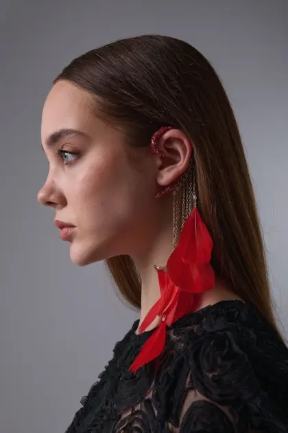 Ruby Küpe Tüylü Gelin Küpesi